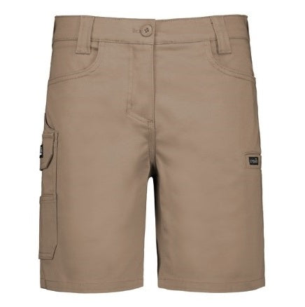 Syzmik ZS735 Women's Essential Work Stretch Cargo Khaki Shorts - Front view