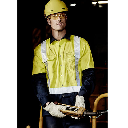 Syzmik ZW124 Mens Hi Vis Spliced Industrial L/S Shirt- Shoulder Taped