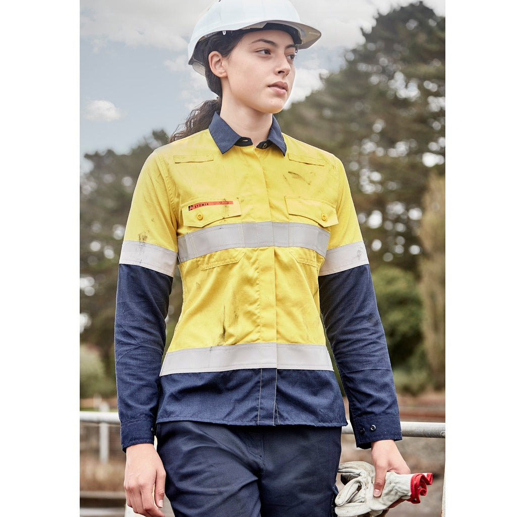 Syzmik ZW170 Womens Orange Flame Lightweight Ripstop Taped Shirt