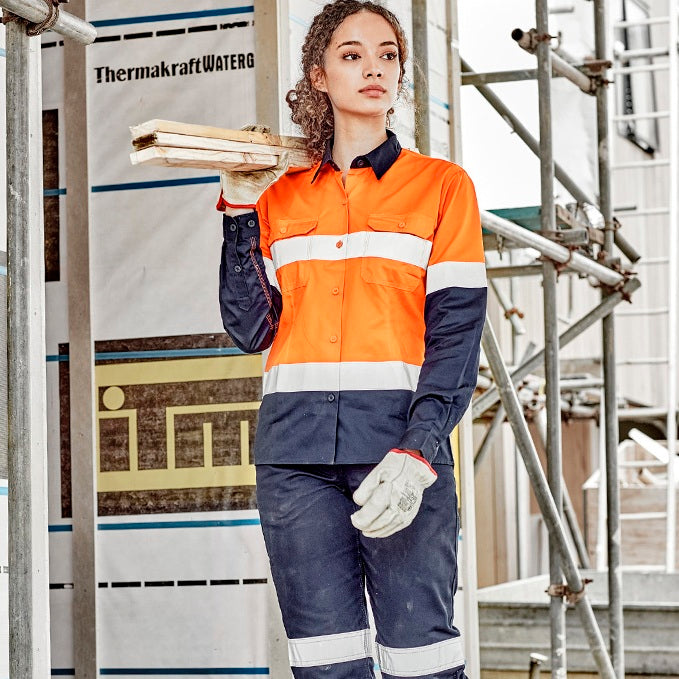 Syzmik ZWL123 Ladies HiVis Spliced Industrial L/S Shirt Hooped Tape