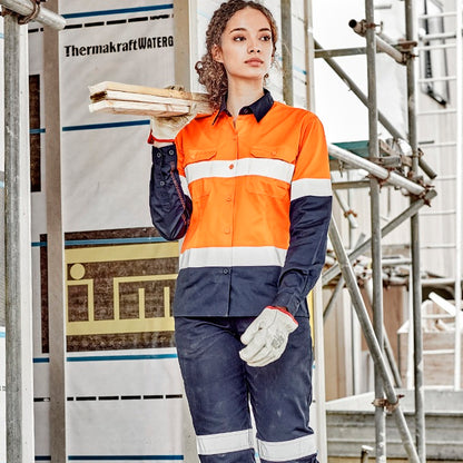 Syzmik ZWL123 Ladies HiVis Spliced Industrial L/S Shirt Hooped Tape