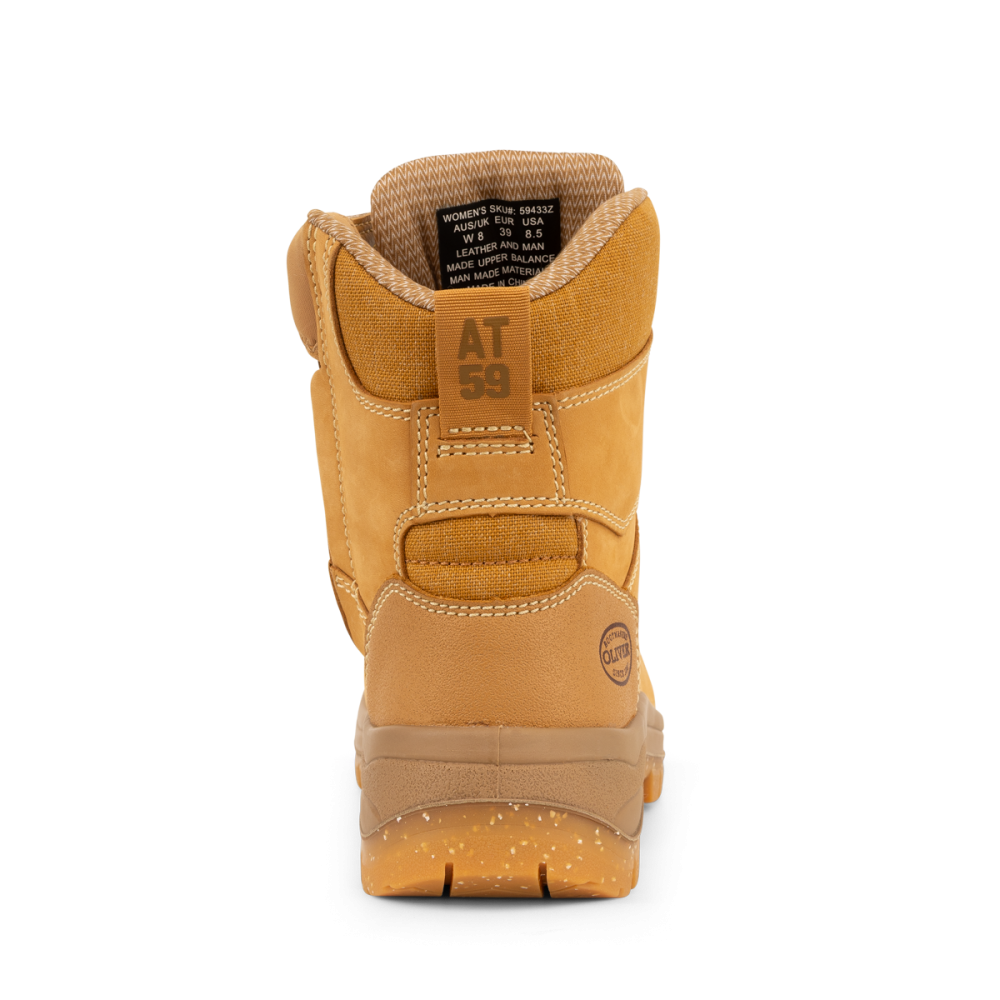 Tan work boot with brand logo on a white background