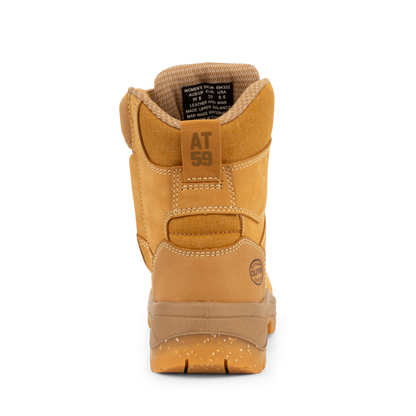 Tan work boot with brand logo on a white background