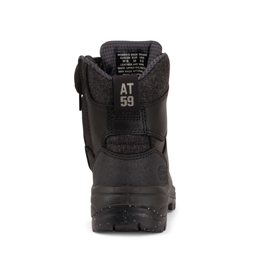 Black boot with 'AT 59' branding on a white background
