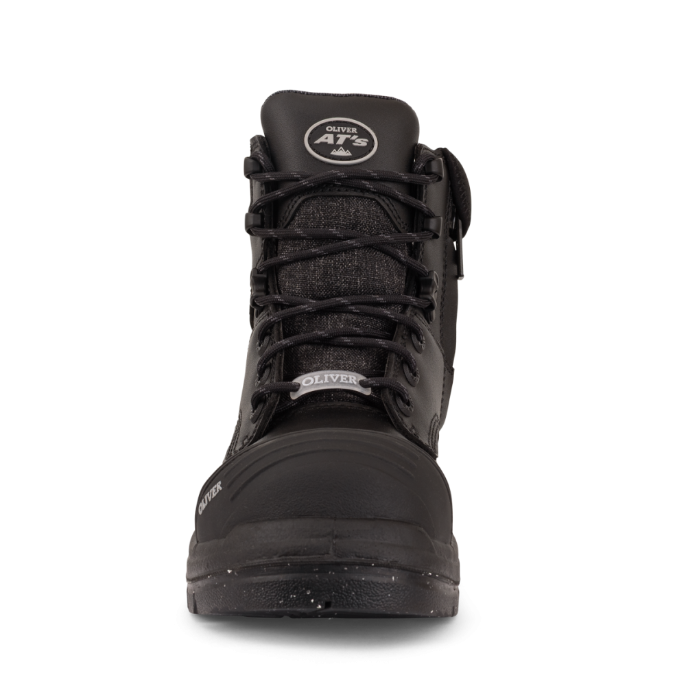 Black boot with brand logo on a white background