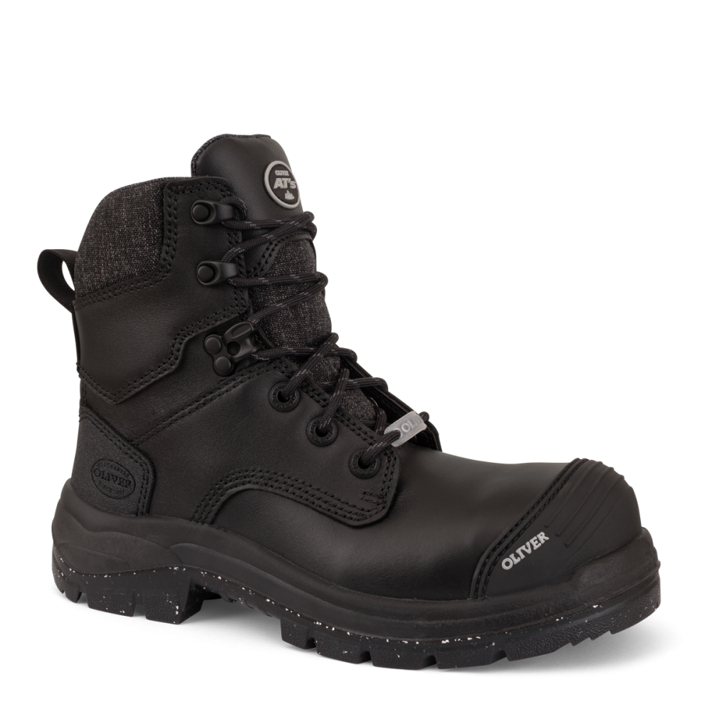 Black boot with brand logo on a white background