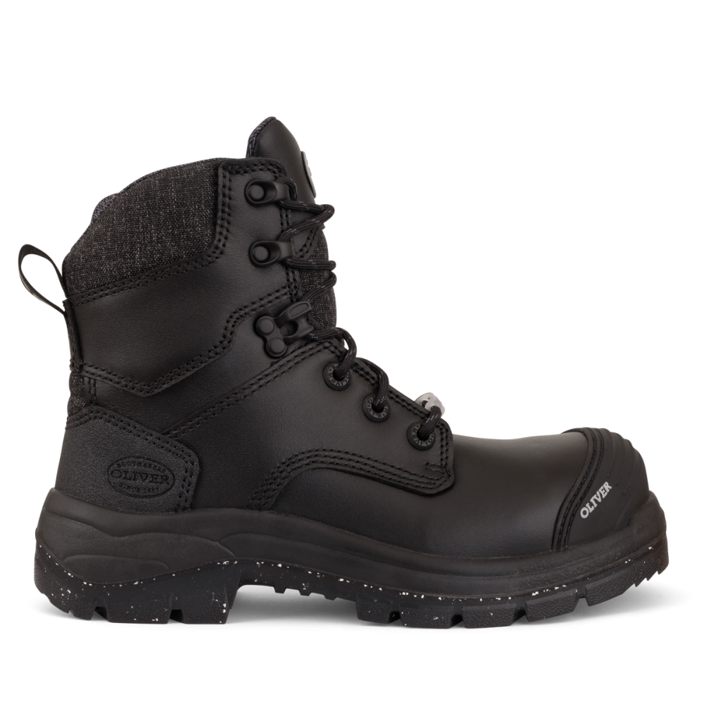 Black boot with brand logo on a white background