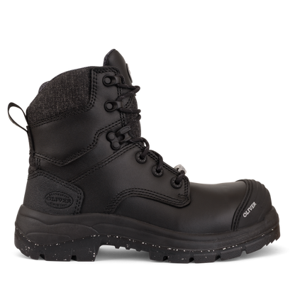 Black boot with brand logo on a white background