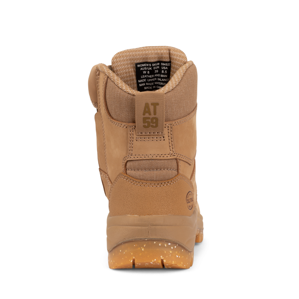 Tan boot with 'AT 59' branding on a white background
