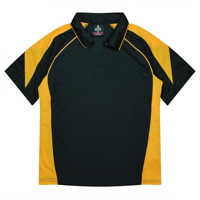 Womens black and gold modern design flattering Aussie Pacific N2301 Premier Lady Polo