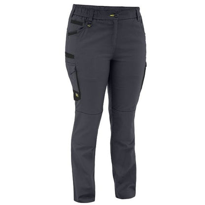 Women's stretch workwear Bisley pants with black accents on a white background