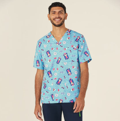 NNT CATRGK Festive Santa Pool Party Scrub Top