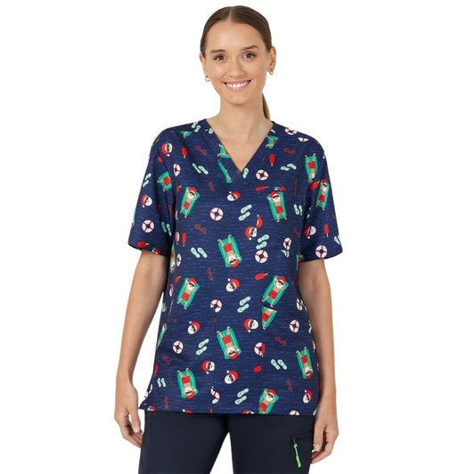 NNT CATRGK Festive Santa Pool Party Scrub Top