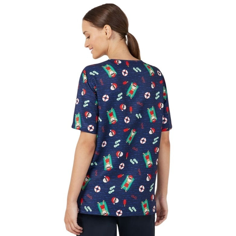 NNT CATRGK Festive Santa Pool Party Scrub Top