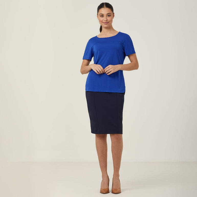 NNT CATUHN Matt Jersey Boat Neck Short Sleeve Top - Cobalt Blue - Alternative Front View