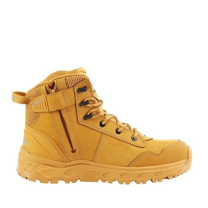 Yellow hiking boot on a white background