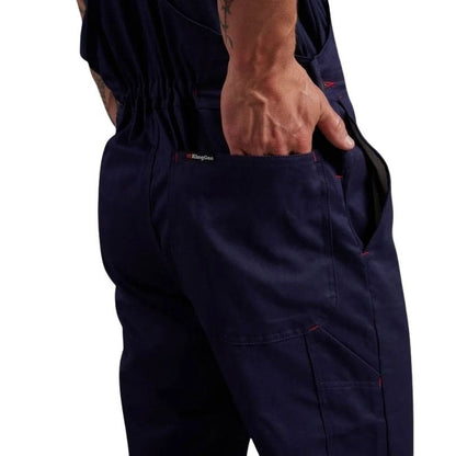 Navy blue work pants with a visible brand logo on a white background