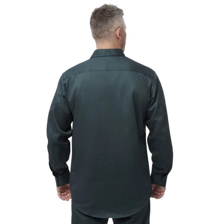 Man wearing a dark green shirt on a white background