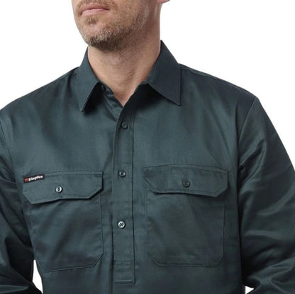 Green work shirt with a brand logo on a white background