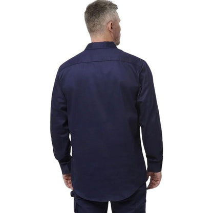 Man wearing a navy blue shirt on a white background