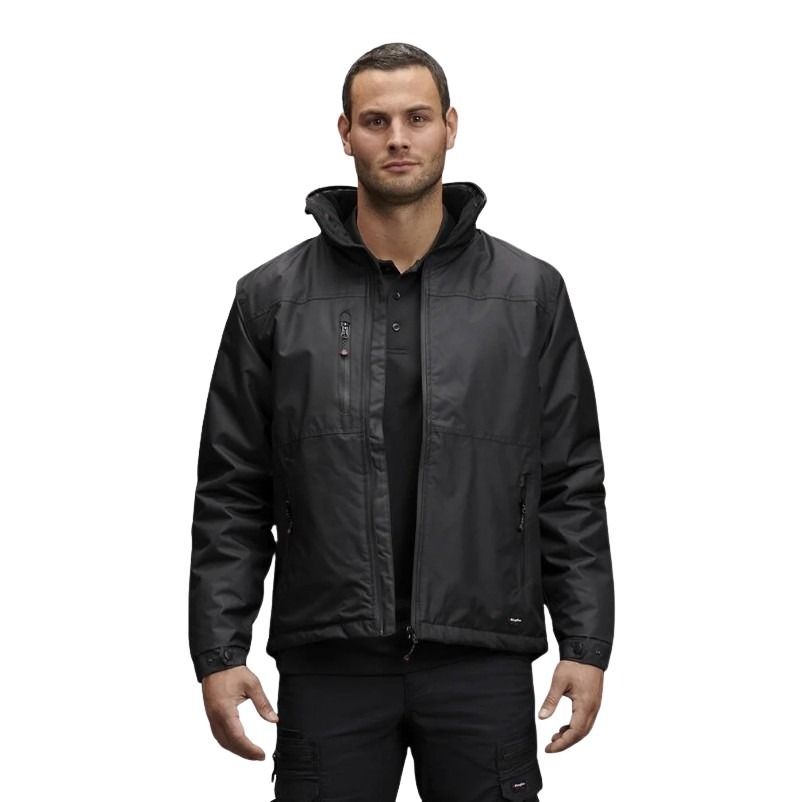 Man wearing a black jacket on a white background