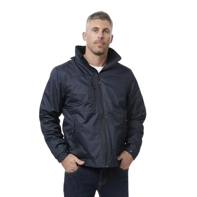 Man wearing a black jacket on a white background