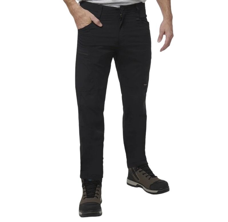 Person wearing black pants on a white background
