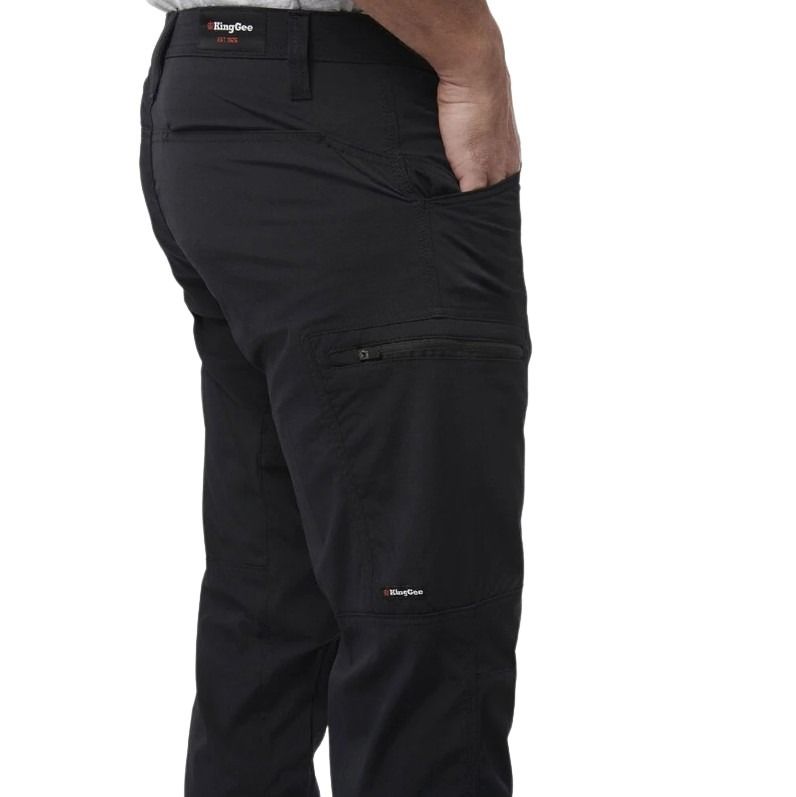 Black pants with a visible brand logo on a white background