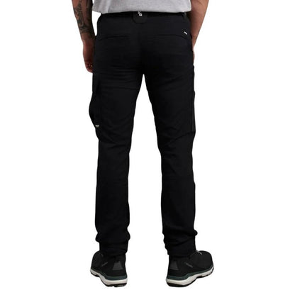 Person wearing black pants on a white background