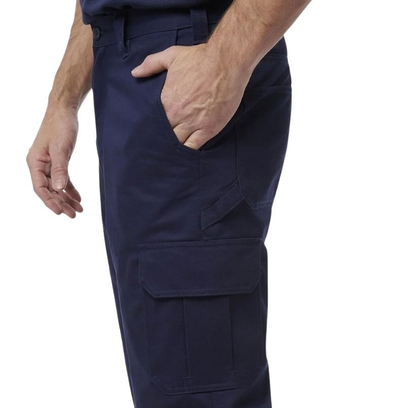 Navy blue cargo pants on a white background