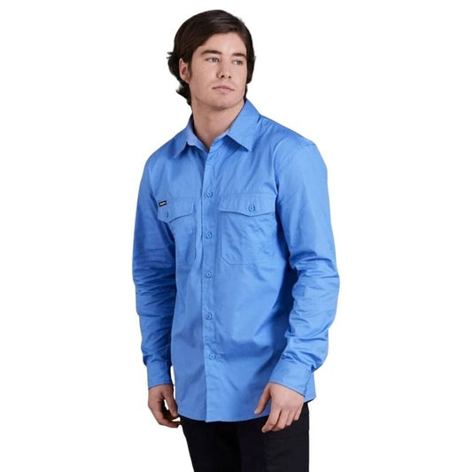 Man wearing a blue shirt on a white background