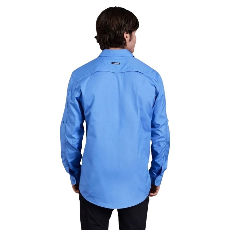 Person wearing a blue shirt on a white background