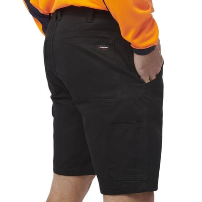 Black shorts worn by a person on a white background