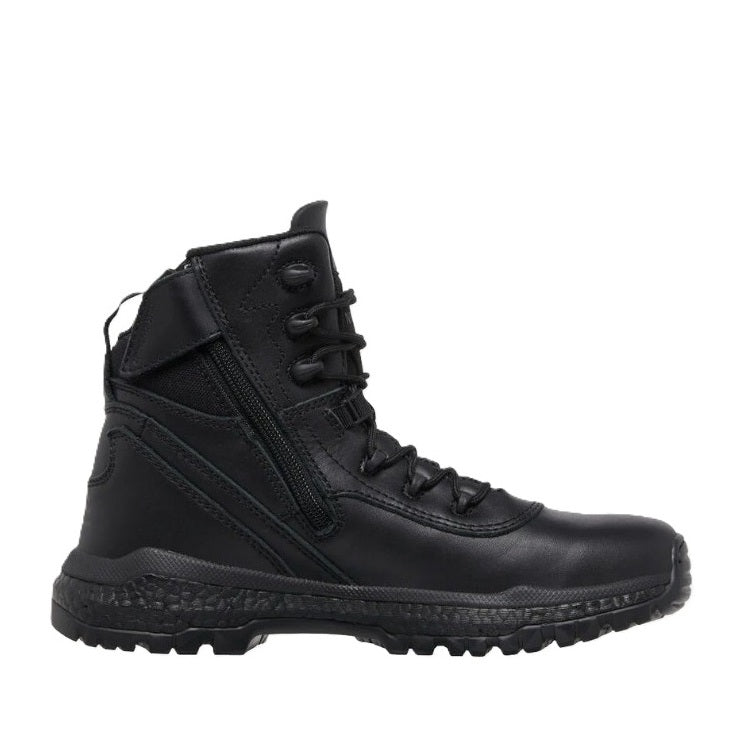 Black tactical boot on a white background