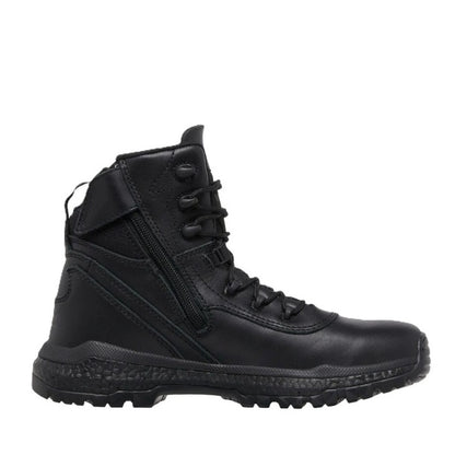 Black tactical boot on a white background