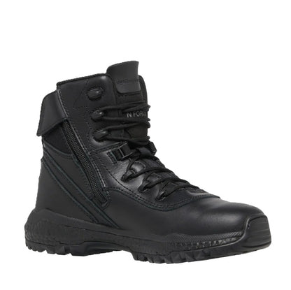 Black tactical boot on a white background