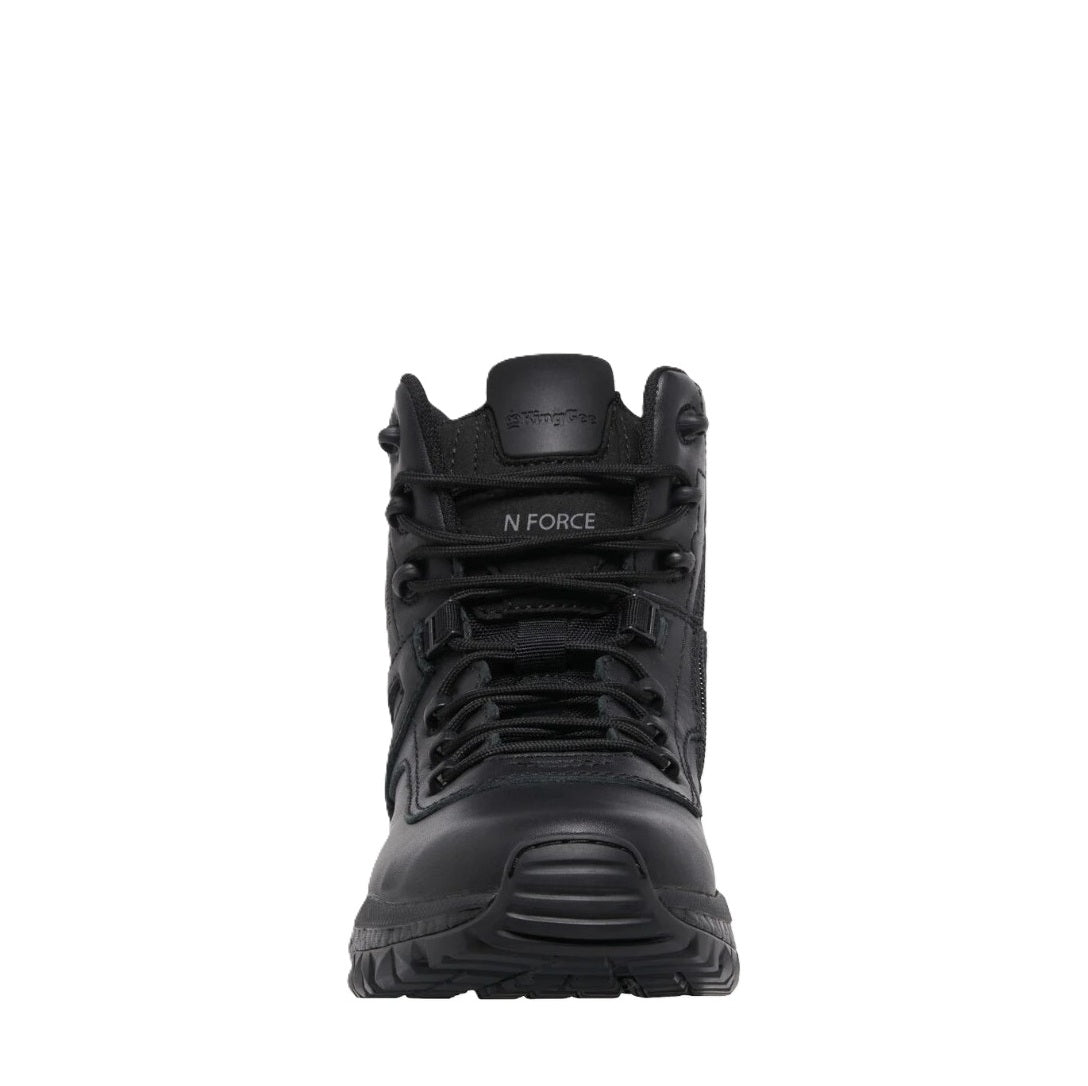 Black boot with 'N Force' branding on a white background