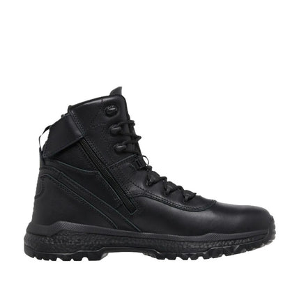 Black tactical boot on a white background
