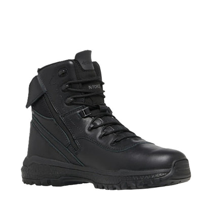 Black tactical boot on a white background