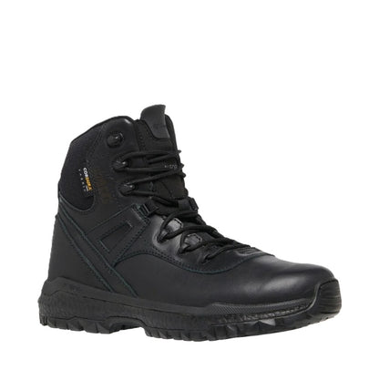 Black tactical boot on a white background