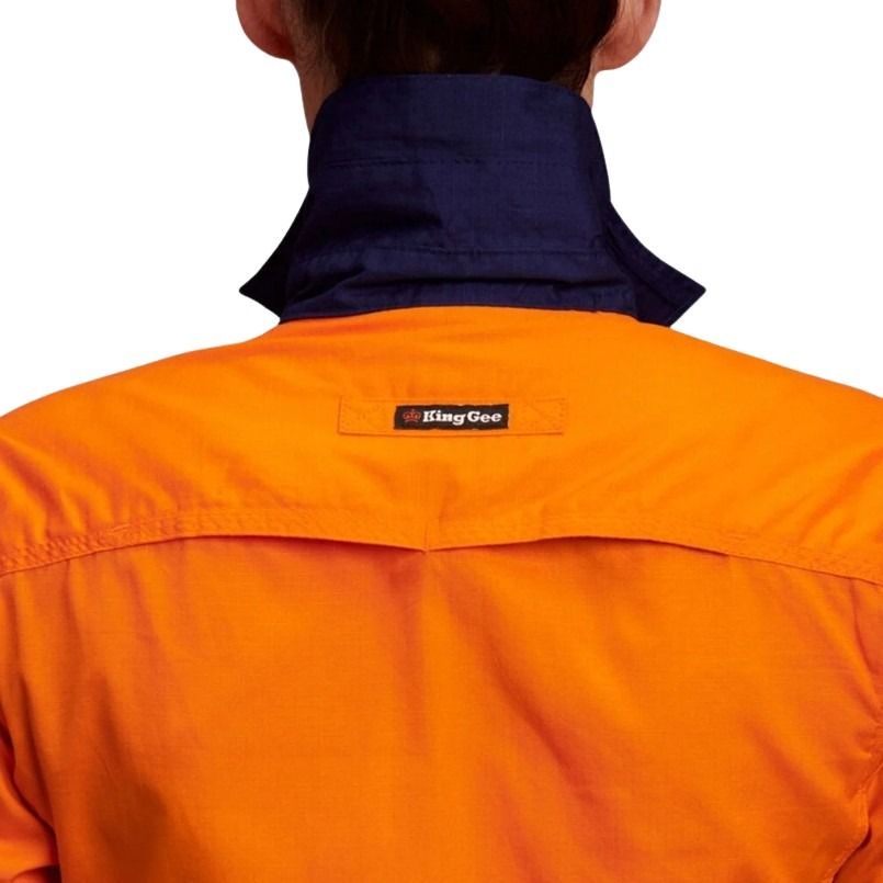 Orange jacket with a visible brand logo on a white background