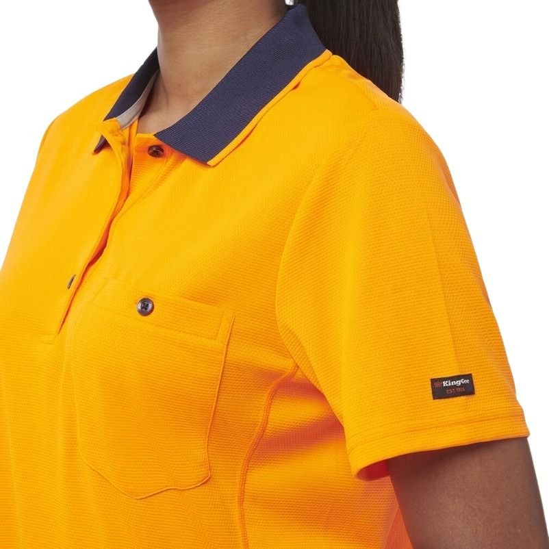 Yellow polo shirt with a brand logo on a white background