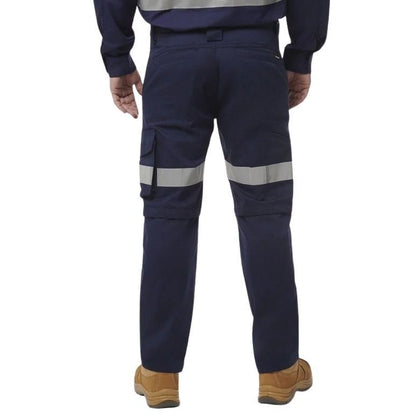 Navy pants with reflective tape on white background
