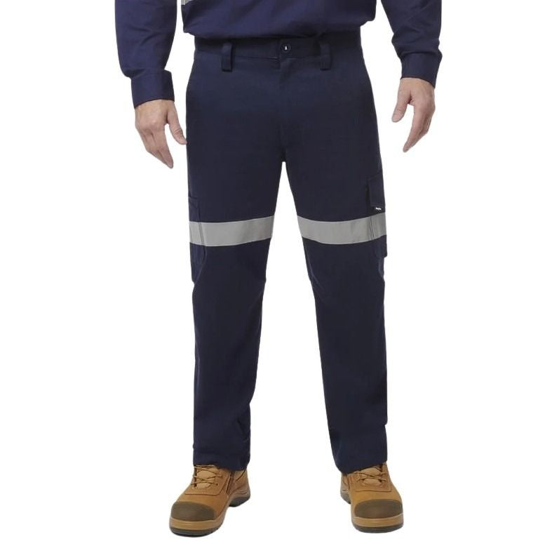 Navy pants with reflective tape on white background