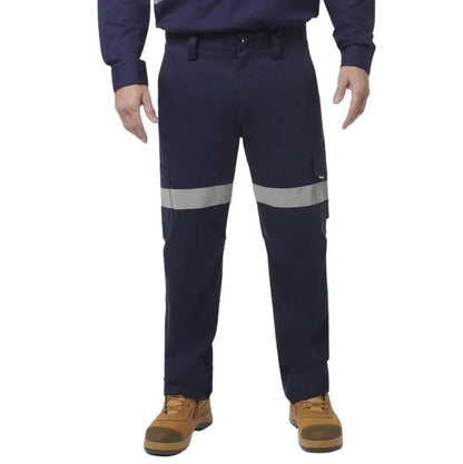 Navy pants with reflective tape on white background