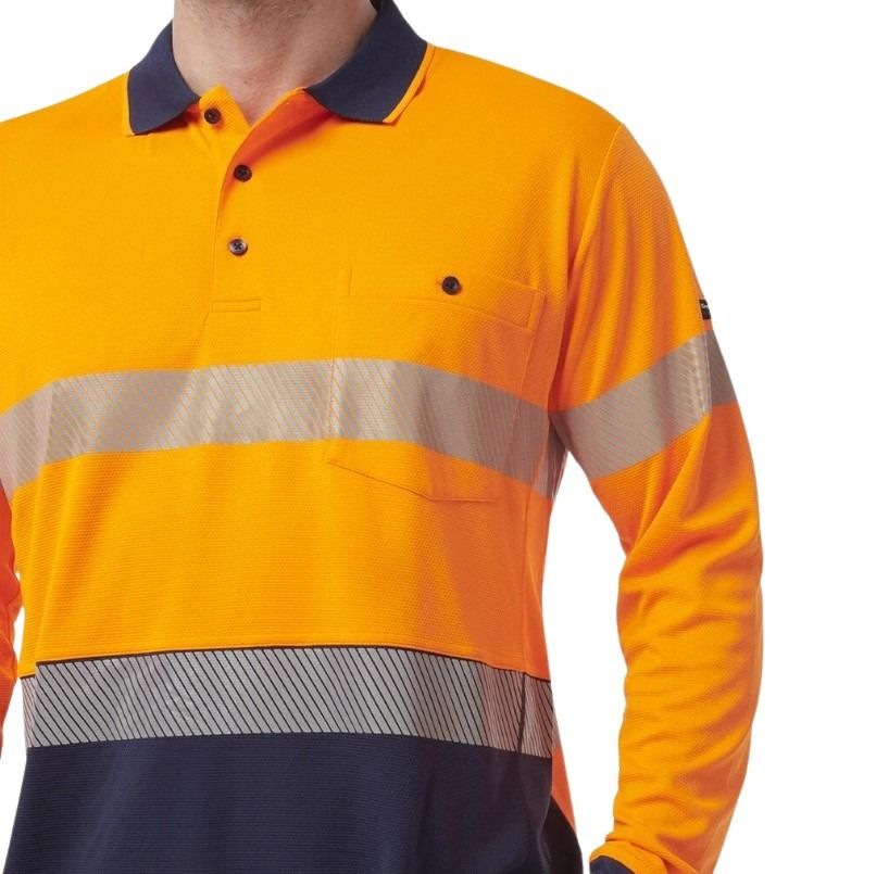 Orange safety shirt with reflective stripes on a white background