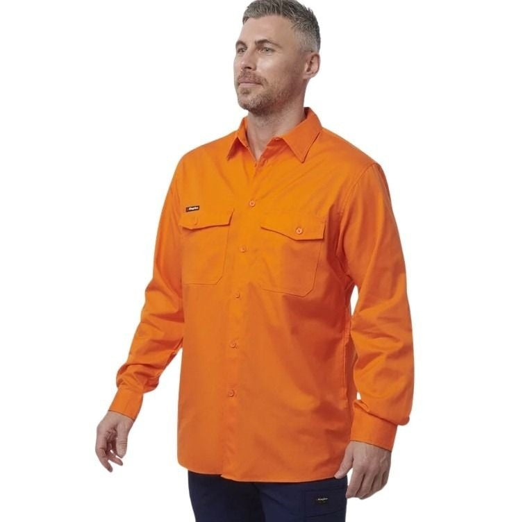 Man in Orange workshirt on white background