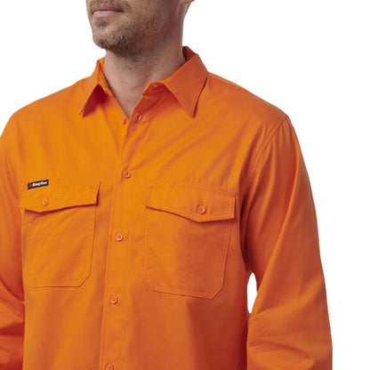 Man in Orange workshirt on white background