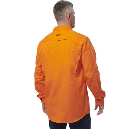 Man in Orange workshirt on white background