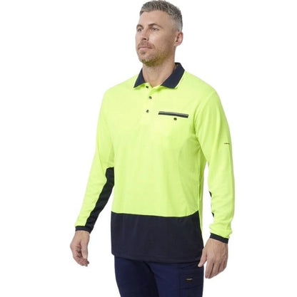 yellow and black spliced polo on white background